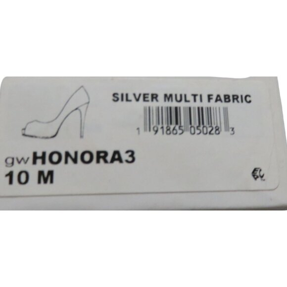 GUESS Honora 3 Metallic Silver Glitter Embellished Peep Toe Platform Pumps 10 - Picture 9 of 12